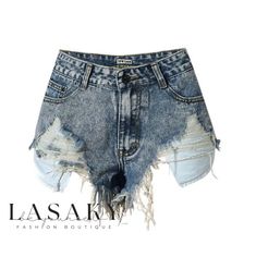 Lasaky - High-Waisted Bleached Distressed Denim Shorts Summer Jean Shorts Outfit, White Ripped Jeans, Tokyo Street Fashion, Slim Fit Dress Pants, Summer Shorts Outfits, Ripped Denim Shorts, Street Look, Jeans For Short Women, Soft Grunge