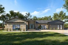 this is an artist's rendering of a house in the country with stone accents