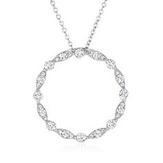 LeVian - Le Vian "Couture" .47ct t. w. Vanilla Diamond Circle Pendant Necklace. 18". With a rich history dating back to the 15th century, Le Vian jewelry is well known for its decadent designs and innovative use of color. This dazzling "Couture" pendant necklace is brightly aglow with .47 ct. t. w. round brilliant-cut diamonds in a fabulous circle design comprised of elegant alternating round and marquise shapes. Finely crafted in polished platinum and suspended from a cable chain. Lobster clasp Pave Setting Necklace For Wedding, Round Necklace With Pave Setting For Wedding, Round Wedding Necklace With Pave Setting, Exquisite Round Necklace With Pave Setting, Levian Jewelry, Diamond Circle Pendant, April Birthday, Diamond Birthstone, Circle Pendant Necklace