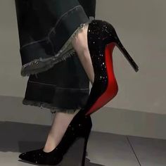 New High Heels Women Sole Rhinestones Pumps Red Bottom High Heels Plus Size Women Wedding Shoes Red Dark Aesthetic, Black And Red Heels, Dark Heels, Black Heels Aesthetic, Lady Legasus, Expensive Heels, Red Bottom High Heels, Heels Patterns, Rhinestone Pumps