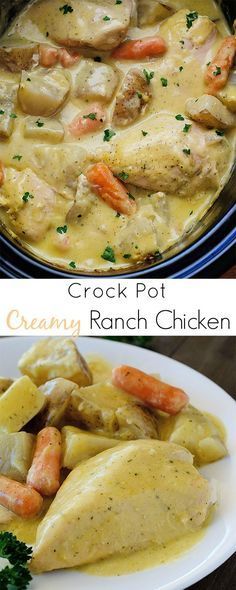 crock pot creamy ranch chicken with potatoes and carrots