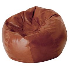 a brown bean bag chair sitting on top of a white floor