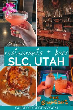 the restaurant and bar at slc utah is featured in this collage with images