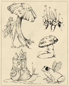 Cool Nature Tattoos, Cool Nature, Fairy Drawings, Mushroom Drawing, Spooky Tattoos, Inked Tattoo, Fairy Tattoo