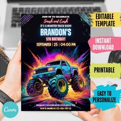 a monster truck birthday party flyer