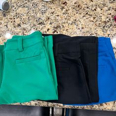 Ny&Co Women’s High Waist Pants. Size 4. Never Worn. 3/$30. Waist-15.5 Length 41 Black Blue And Green. Very Stretchy And Comfy. Trendy Workwear Capris With Pockets, Spring Workwear Shorts With Straight Leg, Spring Workwear Straight Leg Shorts, Trendy Blue Workwear Shorts, Workwear Capris With Pockets, Business Casual Pants With Pockets, Dress Slacks For Women, Black Lounge Pants, Black Dress Trousers