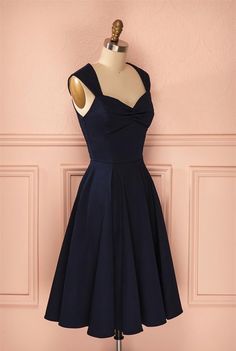 Vintage Simple Short Navy Blue Elegant Handmade Homecoing Homecoming Dresses Dark Blue Elegant Dress Short, Vintage Dark Blue Dress, Short Dark Blue Dress, Dresses Medium Length, Navy Blue Homecoming Dresses, Vintage Homecoming Dresses, Navy Blue Short Dress, Black Homecoming Dress, Dress Display