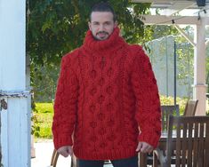 "MATERIAL : 5 strands of 100 % soft wool COLOUR : Red ( There may be a slight difference because of the different monitors' representation) ♥ In the picture the model is wearing a garment with these measurements : A: ( Body lenght) : 29.5 \" / 75 cm B: ( Chest width) : 21.7 \" / 55 cm C: (Sleeve from under the arm) : 23.6\" / 60 cm D: (Neck unrolled) : 14.6 \" / 37 They are taken with the item laid flat and not streched. ♥ For choosing your size please look at size chart in our listing pictures.