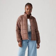 Box Quilted Cotton Jacket - Pink | Levi's® US Cotton Puffer Jacket For Fall, Casual Fall Quilted Puffer Jacket, Casual Quilted Outerwear, Casual Quilted Outerwear For Everyday, Casual Cotton Puffer Jacket With Zipper Closure, Casual Cotton Puffer Jacket With Zipper, Casual Quilted Puffer Jacket For Fall, Casual Puffer Quilted Jacket For Fall, Casual Cotton Quilted Puffer Jacket