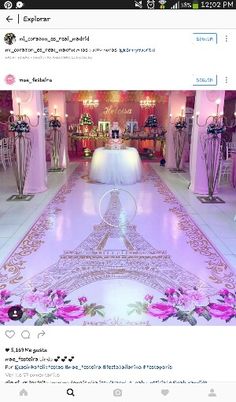 an image of a wedding venue with pink flowers on the floor