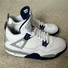 - Worn Once - Great Condition - Comfortable And Very Trendy Sporty Air Jordan 4 With Boost Midsole, Air Jordan 4 White Leather With Rubber Sole, White Leather Air Jordan 4 With Rubber Sole, Casual Air Jordan 4 High-top With Air Cushioning, Sporty Air Jordan 4 With Rubber Sole, White Synthetic Air Jordan 4 Lace-up, Casual Air Jordan 4 White With Rubber Sole, White Synthetic Air Jordan 4 Sporty Sneakers, Casual White Air Jordan 4 With Rubber Sole