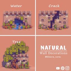 four different screens showing the same tree and wall decorations in minecraft or other video games