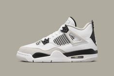 The crisp black-and-white take on Michael Jordan's fourth signature sneaker is primed for a potential May 21 release and will arrive in full-family sizing. Jordan 4’s, Air Jordan 4, May 21, Michael Jordan, Release Date, White Leather, Air Jordan