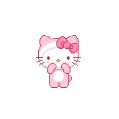 a cross stitch hello kitty with pink bows on it's head and ears,