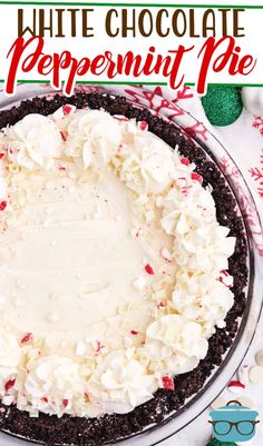 a white chocolate peppermint pie on a platter