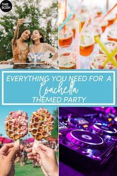 a collage of photos with the words everything you need for a beach themed party