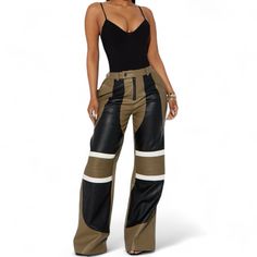 Viscose/Poly Blend. Edgy Fitted Brown Bottoms, Edgy Brown Fitted Bottoms, Fitted Khaki Pants For Streetwear, Edgy Brown Bottoms For Fall, Casual High Waist Brown Leather Pants, Casual High-waist Brown Leather Pants, Casual Brown High-waist Leather Pants, Moto Pants, Fashion Nova Pants