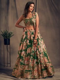 This stunning Green Embroidered Lehenga Set is a quintessential choice for any event. 3/4th sleeves available. For sleeves, add a note in the order comments box when checking out. The set consists of sleeveless blouse with embroidery, sequins, zari work, round neck, flared lehenga with embroidery detailing and a dupatta to match Fabric-Organza Silk Washing Instructions-Dry Clean Model is wearing size Small Engagement Lehenga, Lehenga Choli Designs, Bridesmaid Lehenga, Sabyasachi Lehenga, Organza Lehenga, Floral Lehenga, Wedding Lehengas, Lengha Choli, Organza Blouse