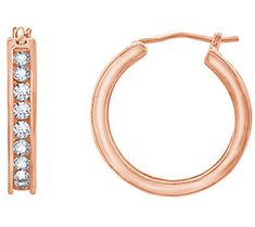 These bedazzled hoops look sweet with day-to-day styles or worn alongside your favorite sparkling studs. Small Hoop Diamond Earrings With Accents, Sparkling Stones Hoop Earrings, Chic Rose Gold Round Hoop Earrings, Glamorous Round Hoop Earrings With Diamond Accents, Everyday Hoop Earrings With Sparkling Stones, Trendy Sparkling Hoop Earrings, Anniversary Channel Set Hoop Earrings, Round Hoop Earrings With Bling For Anniversary, Round Bling Hoop Earrings For Anniversary