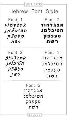 the hebrew font style is shown in three different languages, including one for each letter