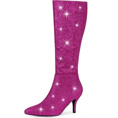 a pair of pink boots with stars on the heel and high heels, all covered in glitter