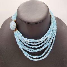 Vintage Italian Multi Strand Opalescent Blue Glass Necklace Hand Wired Box Clasp | eBay Light Blue Round Bead Necklaces For Party, Light Blue Beaded Necklaces For Party, Light Blue Multi-strand Jewelry Gift, Light Blue Multi-strand Jewelry For Gift, Light Blue Multi-strand Jewelry As Gift, Blue Round Necklaces For Evening, Blue Beaded Jewelry For Evening, Blue Beaded Evening Jewelry, Formal Blue Glass Jewelry