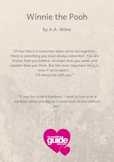 a pink heart with the words,'winnie the pooh by a m milne