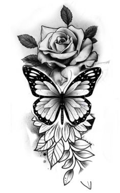 a rose and butterfly tattoo design