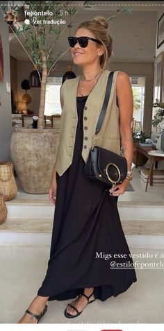 #fashion, #style, #outfitinspiration, #beauty Waistcoat And Dress Outfit, Green Linen Vest Outfit, Dress Up Leggings Summer, Summer 2014 Outfits, Company Bbq Outfit, Over 40 Fashion 2024, Recital Outfits Guest, Greek Street Style, Beachy Business Casual