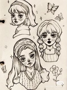 three girls with different faces and hair