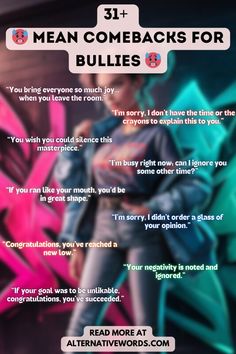 a poster with an image of a man in a suit and text that reads 31 mean comebacks for bullies