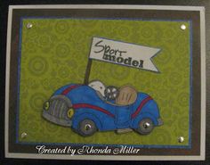 a handmade card with a car and a sign that says sport model on it