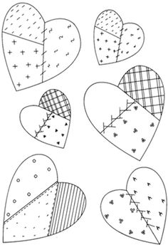 Coração para colorir Quilt Applique Patterns Free Printable, Heart Quilt Pattern, Patchwork Heart, Diy Valentines Decorations, Applique Quilt Patterns, Applique Templates, Crazy Patchwork, Fabric Hearts, Applique Quilting