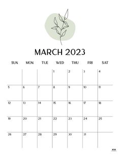 march calendar with the word march on it and a green leaf in the middle, which is