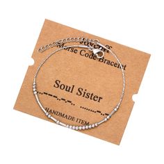 PRICES MAY VARY. Soul sister gifts, friendship bracelet, best friend gifts. Morse code bracelet comes with cute gift box wrap gift card make a perfect gift for a secret love, or for the person in your life who doesn't want to show the whole world how they feel about you These morse code bracelets are made of Eco-friendly materials, will never fade, tarnish and turn your wrists green Fully adjustable extends from 5” to 8” to accommodate most women wrists size Soul Sister morse code bracelet, funn Best Friend Funny, Morse Code Bracelets, Code Bracelets, Soul Sisters Gifts, Summer Beach Jewelry, Girls Personalized Gifts, Morse Code Bracelet, Cute Gift Boxes, Encouragement Gifts