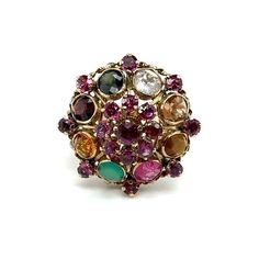 Vintage J.G Estate 14k Yellow Gold Ruby & Multi Gemstones Ring Ornate Size 8. Total item weight 7.80 grams Heirloom Multi-stone Yellow Gold Gemstones, Multicolor Heirloom Rings For Formal Occasions, Heirloom Multicolor Rings For Formal Occasions, Heirloom Multicolor Rings For Formal Events, Multicolor Oval Multi-stone Cluster Ring, Formal Multi-stone Gemstones, Heirloom Multicolor Ring Jewelry, Antique Multi-stone Yellow Gold Cluster Ring, Antique Multi-stone Cluster Ring In Yellow Gold