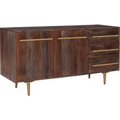 the sideboard is made out of wood and has two brass handles on each side