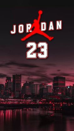 the logo for jordan 23 in front of a city skyline