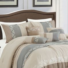 A fashion forward comforter set with everything you need for a complete bedroom decor makeover.Specifications:Size: Queen, KingColor Scheme: TaupePiece Count: 7Set Includes:Queen1pc Comforter ( 90" x 90" )2pc Pillow Shams ( 20" x 26" x 2 )2pc Cushions ( 16" x 16" x 2 )1pc Decorative Pillow(9" x 20")1pc Breakfast Pillow ( 12" x 18" )King1pc Comforter ( 104" x 90" )2pc Pillow Shams ( 20" x 36" x 2 )2pc Cushions ( 16" x 16" x 2 )1pc Decorative Pillow(9" x 20")1pc Breakfast Pillow ( 12" x 18" )Fabri Camp House Plans, Gold Comforter Set, Breakfast Pillow, Gold Comforter, Unique Decorative Pillows, Comforters Bed, Camp House, Cool Comforters, Decor Makeover