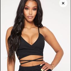 Crop Top-10 Black Crop Top For Club In Spring, Black Bandage Tops For Party, Black Stretch Bandage Tops, Black Bandage Crop Top For Club, Black Bandage Crop Top For Party, Black Bandage Crop Top For Summer, Black Crop Top For Spring Night Out, Black Strappy Top For Spring, Casual Bandage Tops For Night Out