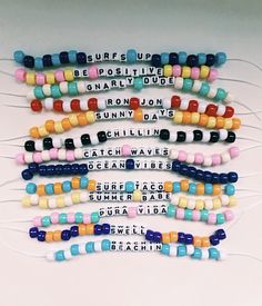 Pony Bead Bracelets Words, Pony Bead Bracelets Aesthetic, Bracelet Patterns Pony Beads, Homemade Bracelet Ideas, Bracelet Ideas Words, Pony Bead Bracelets Patterns, Words To Put On Beaded Bracelets, Pony Bead Bracelets Ideas, Rave Bracelets