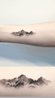 two pictures of mountains on the arm and one with a small mountain tattoo on it