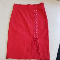 Nwot Red Skirt With Design In Front. Casual Or Formal Wear. 72% Rayon 24% Nylon. Red Knee-length Pencil Skirt For Spring, Red Mini Pencil Skirt For Spring, Red Knee-length Bottoms For Night Out, Red Lined Pencil Skirt For Spring, Red Knee-length Skirt For Night Out, Red Pencil Mini Skirt For Spring, Casual Red Pencil Skirt For Party, Red Pencil Skirt For Summer Night Out, Red Skirt