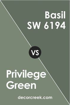 Privilege Green SW 6193 vs Basil by Sherwin-Williams Sw Basil Paint, Privilege Green, Sw Evergreen Fog, Sherman Williams Paint, Green Exterior House Colors, Evergreen Fog, Sherwin Williams Green, Green House Exterior, Sherman Williams