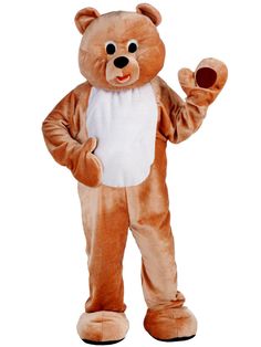 a man in a bear costume standing with one hand up and the other on his hip