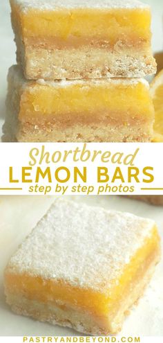 Collage for lemon bars with text overlay. Recipes Using Lemon Curd, Lemon Desserts Bars, Lemon Curd Dessert, Lemon Squares Recipe, Homemade Lemon Bars, Lemon Sweets, Recipe Using Lemons, Best Lemon Bars, Easy Lemon Curd