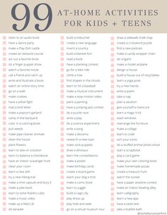 the 99 at - home activities for kids and teens that are great to do with your child