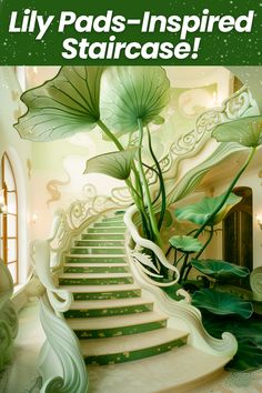 there is a large green plant in the middle of this staircase that says lily pads - inspired staircase