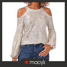 in stock Sequin Blouse, Cold Shoulder Long Sleeve, Long Sleeve Sequin, Cold Shoulder Blouse, Matching Family Outfits, Cold Shoulder Top, Sleeves (women), Women Long Sleeve, Cold Shoulder