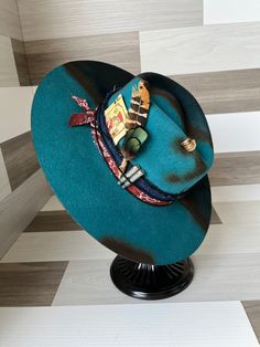 Custom felt hat Turquoise Adjustable Fedora With Curved Brim, Adjustable Turquoise Fedora With Curved Brim, Handmade Green Fedora With Curved Brim, Luxury Adjustable Blue Felt Hat, Luxury Blue Brimmed Felt Hat, Walk The Line, Final Sale, Felt Hat